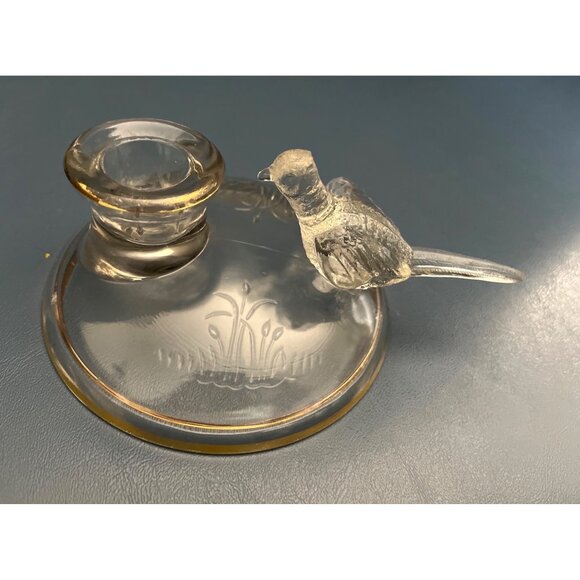 Jeannette Glass Pheasant Candleholder Gold Trim 1950’s 2 1/2”x 6 1/2” - Picture 1 of 6